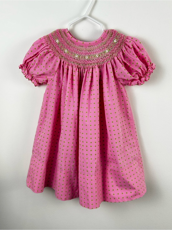 Rosalina Collections Other - Rosalina’s Collection Smocked Pink Baby Girl Dress with Pretty Green Flowers